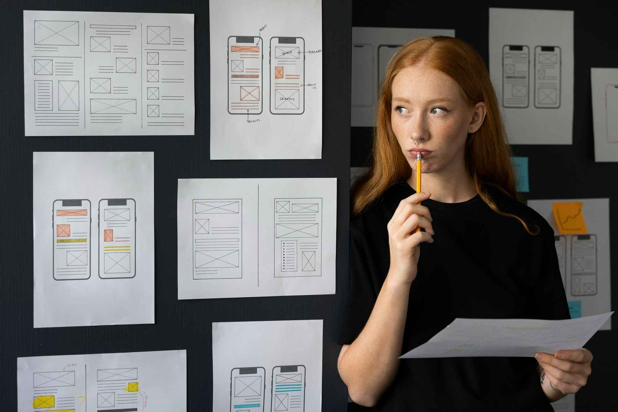 Female web designer taking notes in the office-mobile-app-development